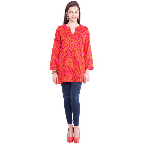 Thumbnail: Trisha Tunic Long Sleeves Ethnic Print Cotton Orange