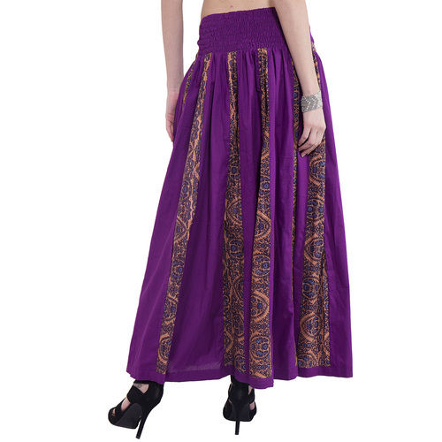 Thumbnail: Long Jingle Skirt Combo Plain and Print Cotton Purple