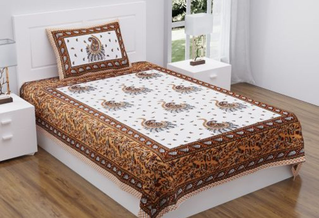 Ethnic Print Premium Cotton Single Bedsheet with 2 Pillow Covers