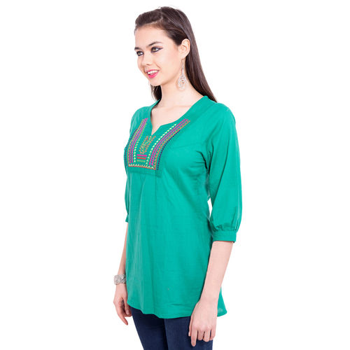 Thumbnail: Freesia Embroidered Top Cotton Green