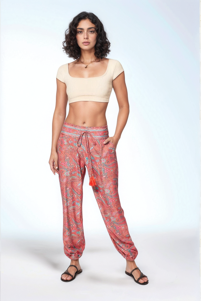 Red Colour Printed Trouser