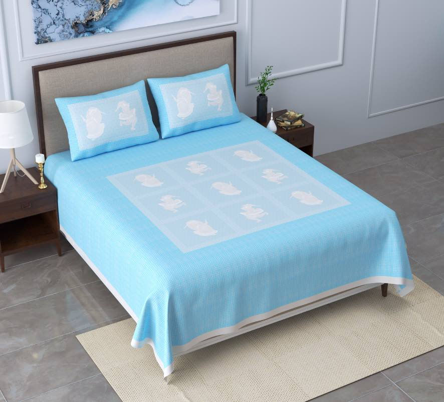 Thumbnail: Print Cotton Bed Sheet with 2 Pillow Covers Combo Double King Size (108 x 108)