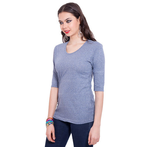 Thumbnail: Cairo T-Shirt 3/4 Sleeves  Melange Cotton Jersey Blue Gray