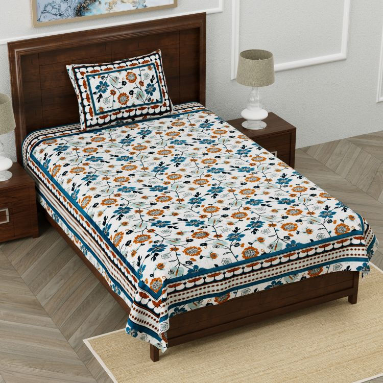 Thumbnail: Ethnic Print Premium Cotton Single Bedsheet with 2 Pillow Covers