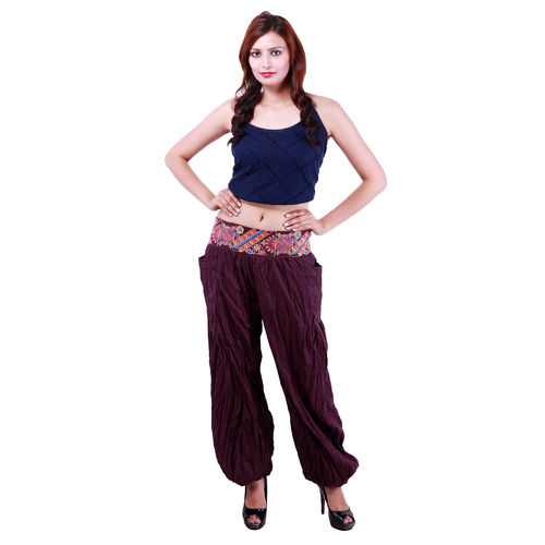 Thumbnail: Shobhna Comfy Harem Pants with Embroidered Front Cotton Plum