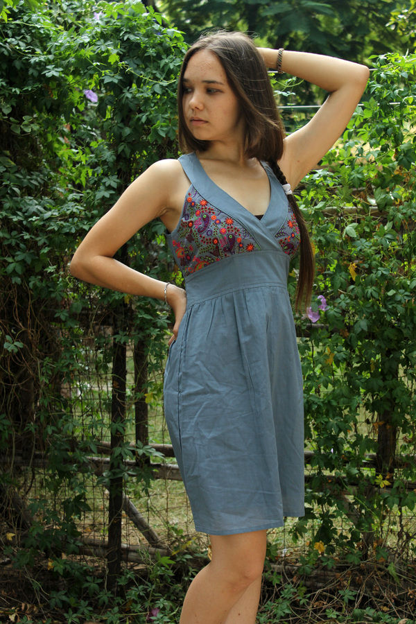Thumbnail: Short Bhakti Dress with Embroidery Cotton