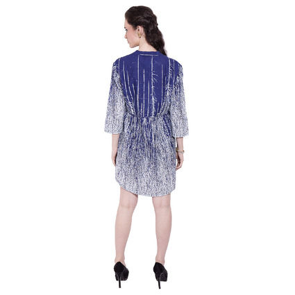 Thumbnail: Pleated Super Dress Abstract Print Cotton Blue