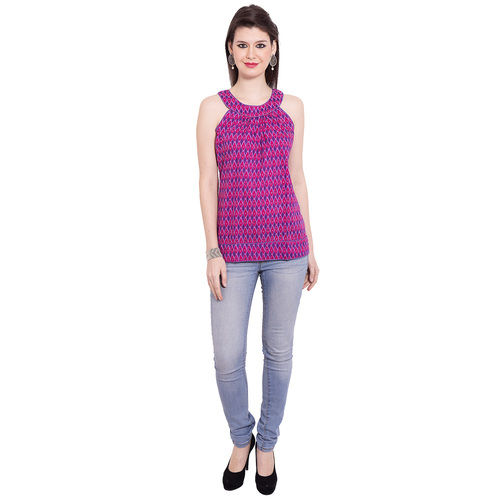 Thumbnail: Darwin Top with Stylish Collar Cotton Print Purple