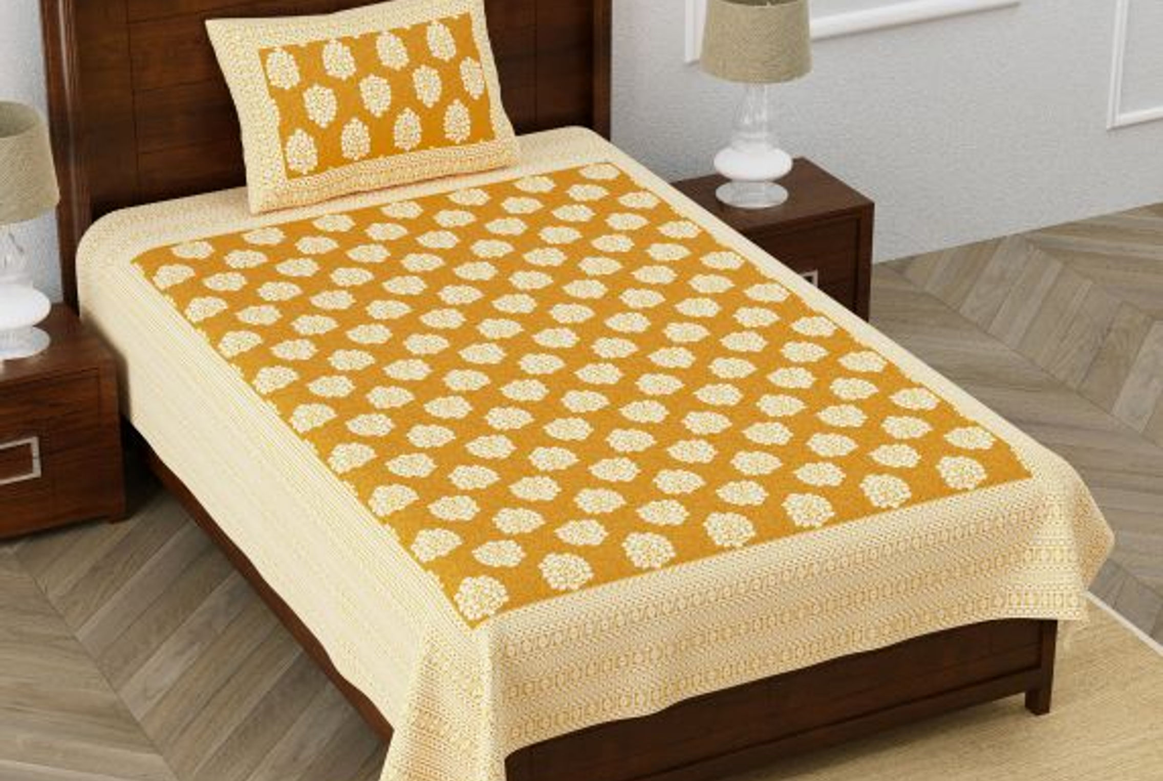 Ethnic Print Premium Cotton Single Bedsheet with 2 Pillow Covers