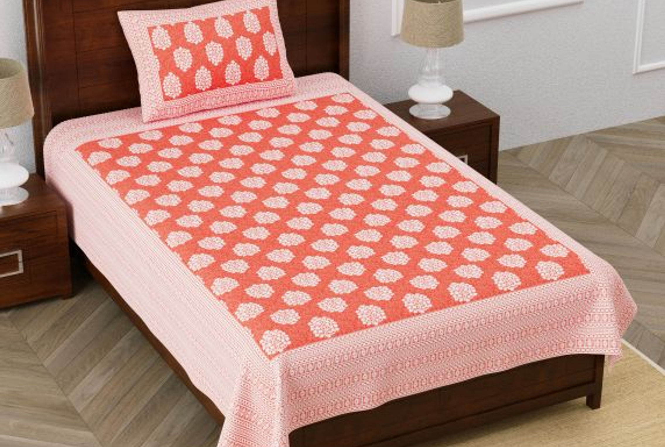 Ethnic Print Premium Cotton Single Bedsheet with 2 Pillow Covers