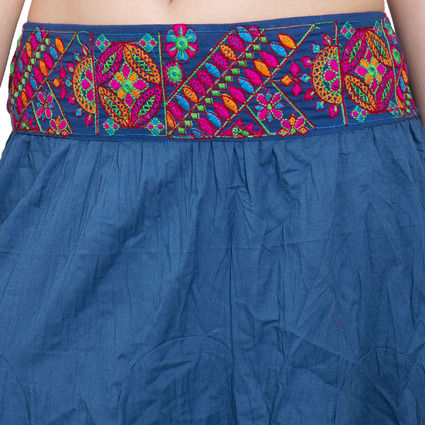 Thumbnail: Karma Long Skirt with Embroidered Belt Blue Cotton