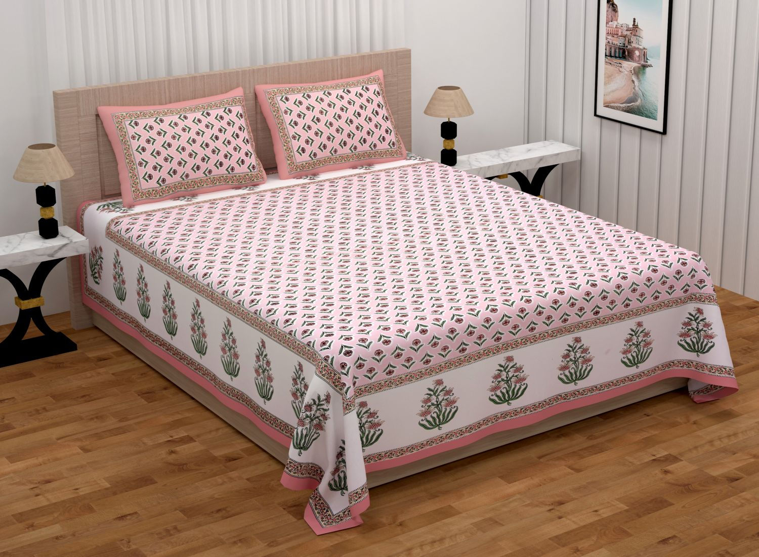 Premium Cotton Ethnic Bedsheet with 2 Pillow Covers King Size