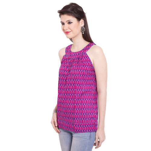 Thumbnail: Darwin Top with Stylish Collar Cotton Print Purple