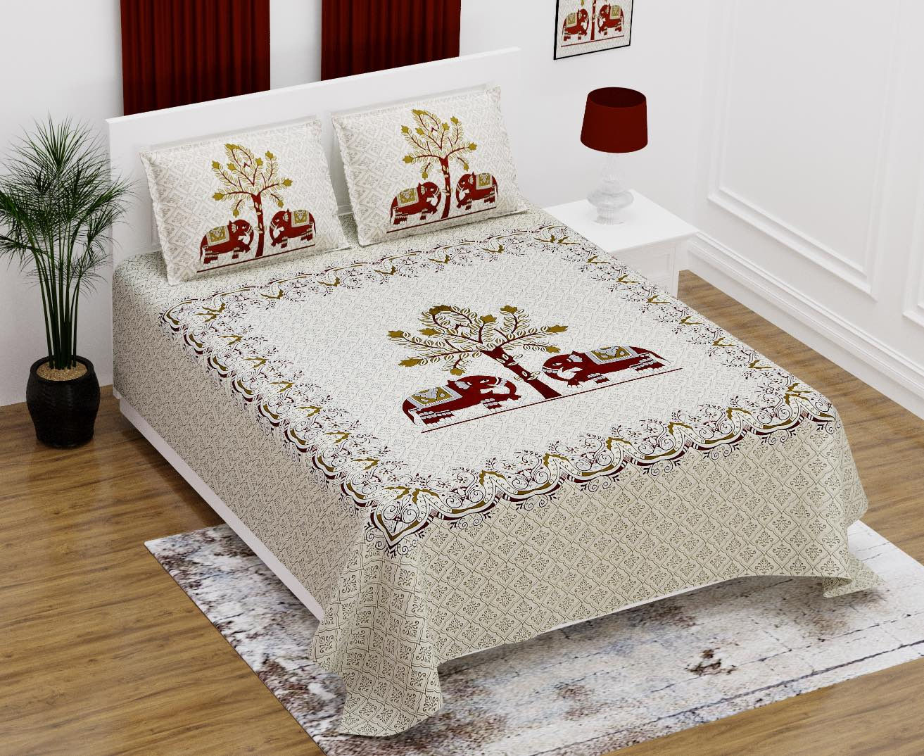 Print Cotton Bed Sheet with 2 Pillow Covers Combo Double King Size (100 x 108)