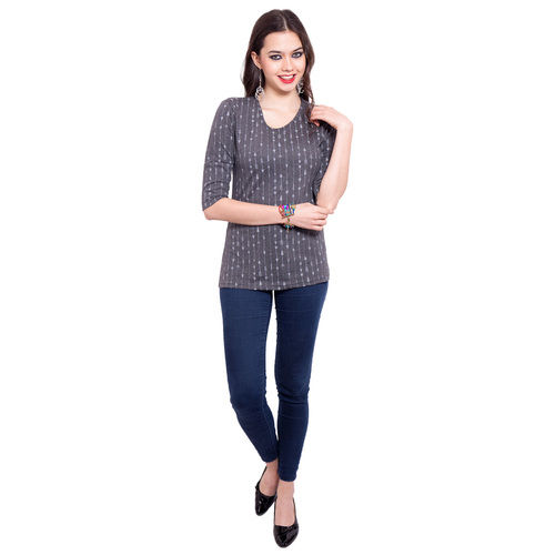 Thumbnail: Cairo T-Shirt 3/4 Sleeves Arrow Stripe Print Cotton Jersey Gray