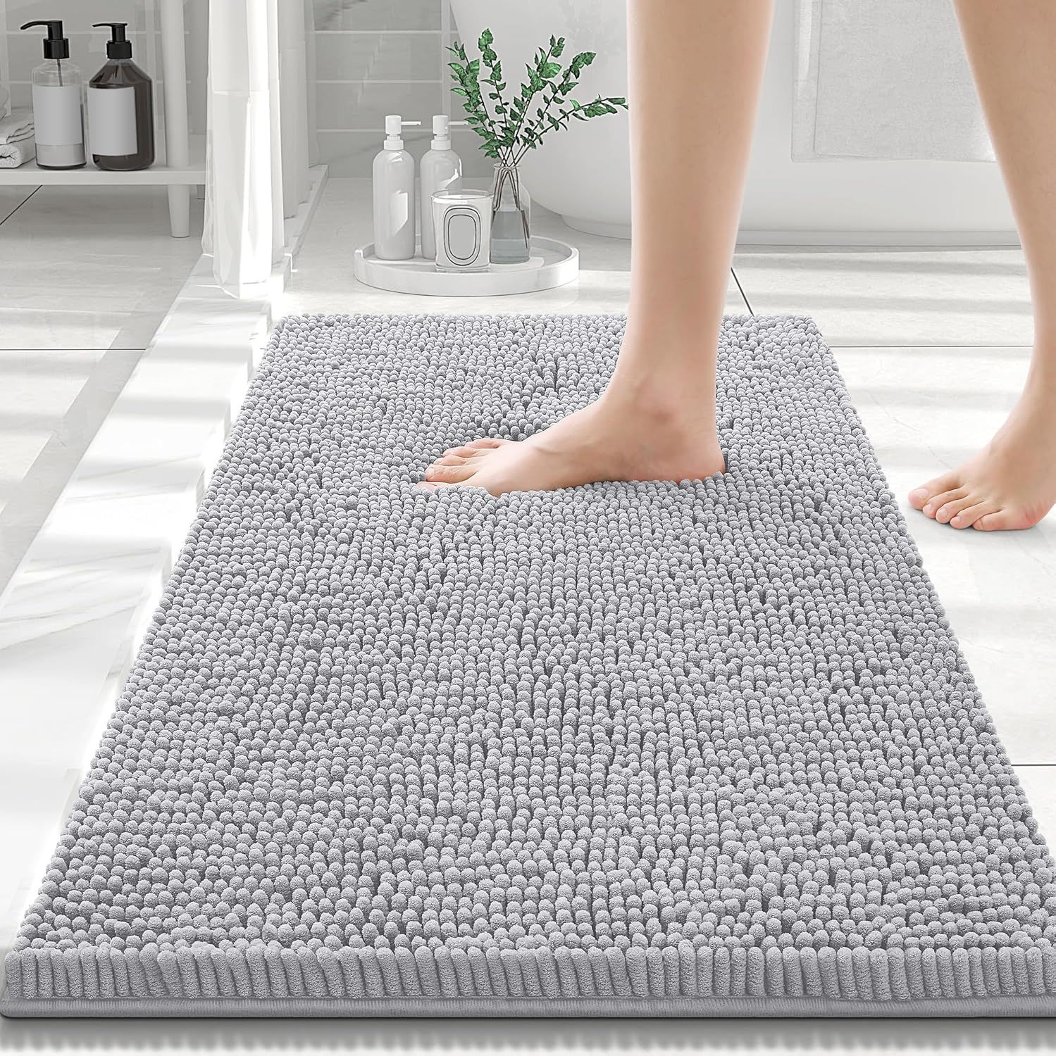 Chenille Bath Mat 24 x 36 in 100% Polyester (Light Grey)