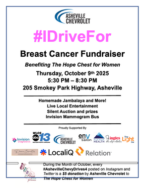 Asheville Chevrolet #IDriveFor Breast Cancer Fundraiser Thursday, October 9th