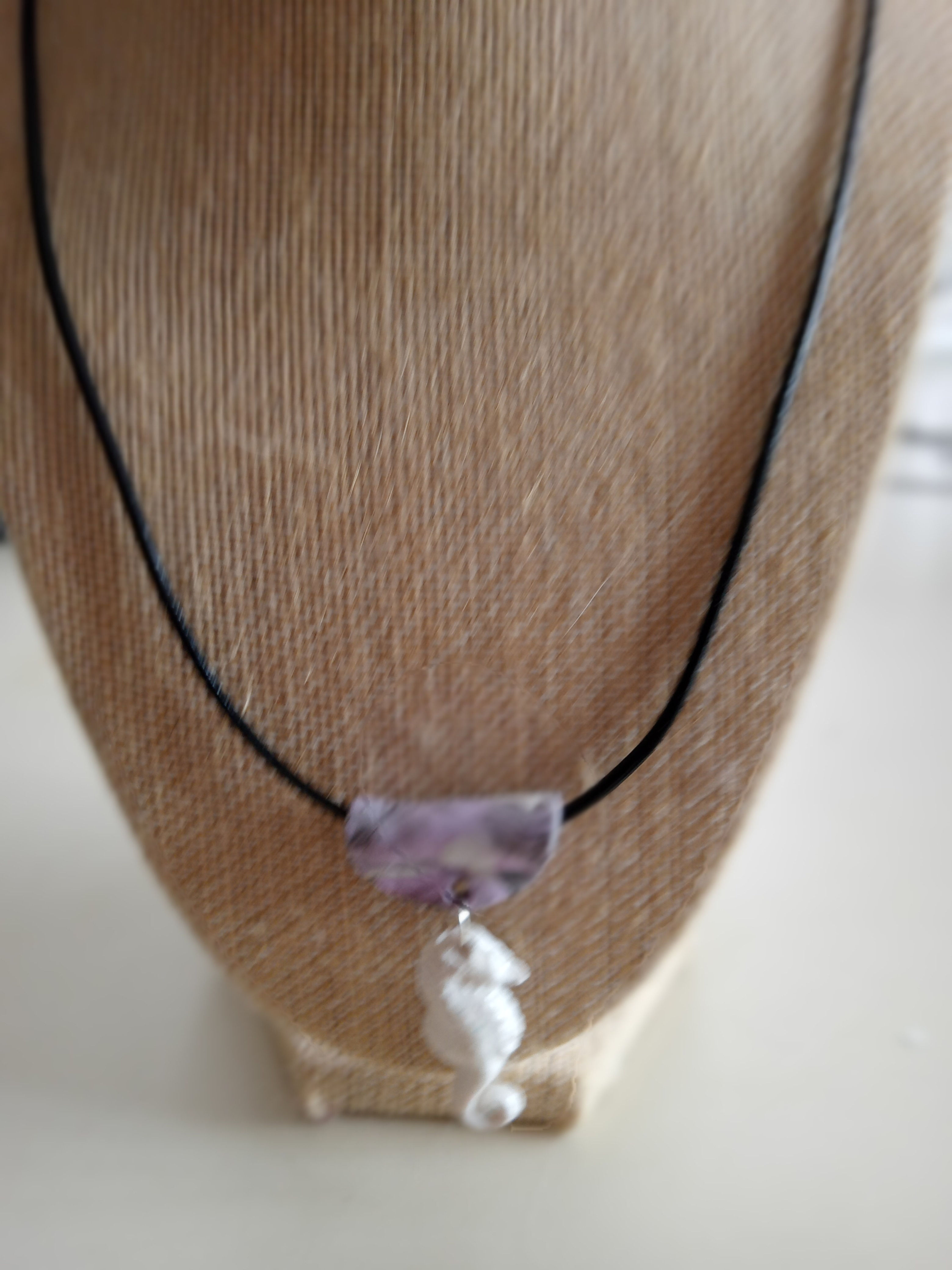 white sea horse polymer clay necklace