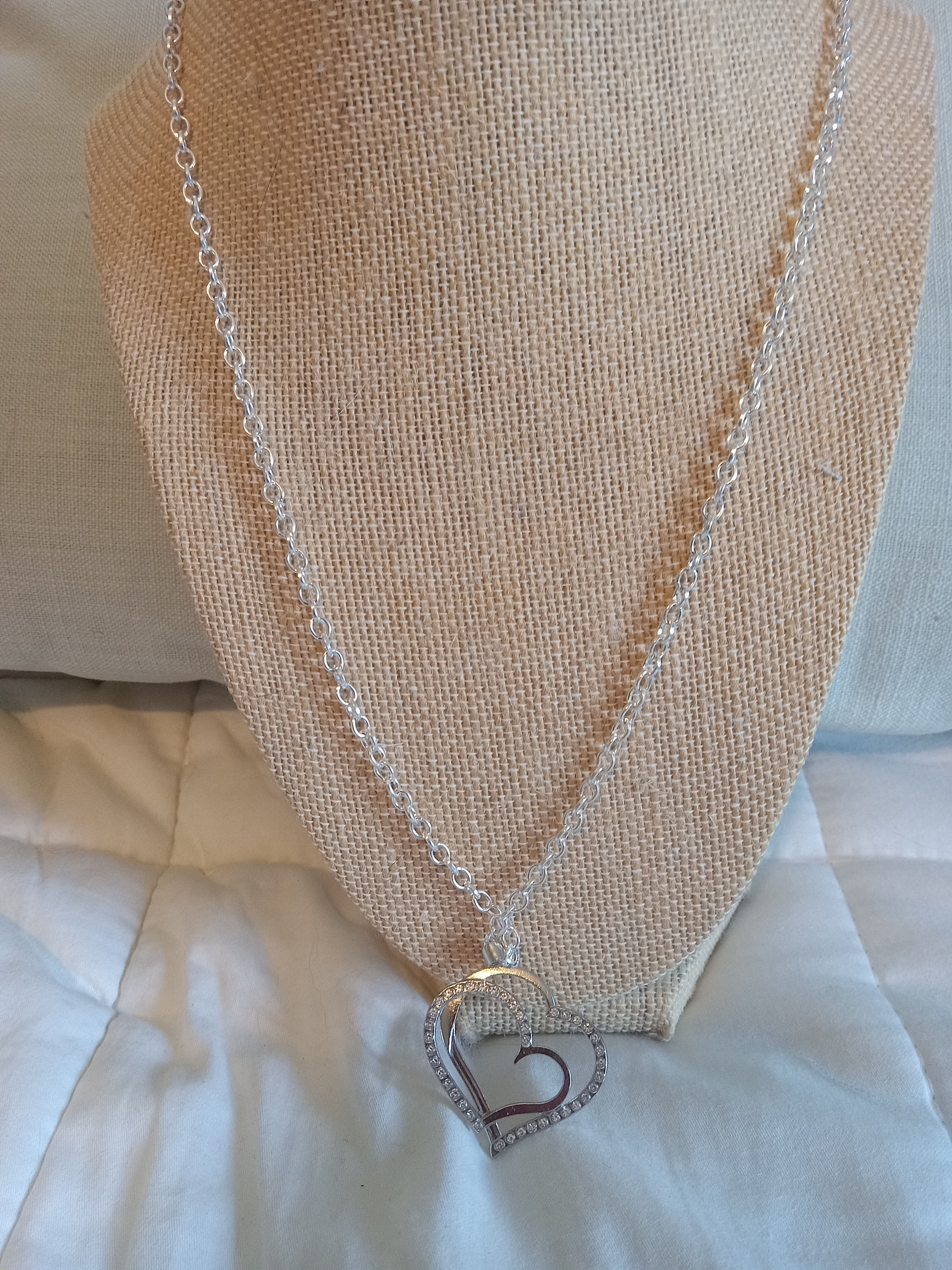 Double silver heart necklace