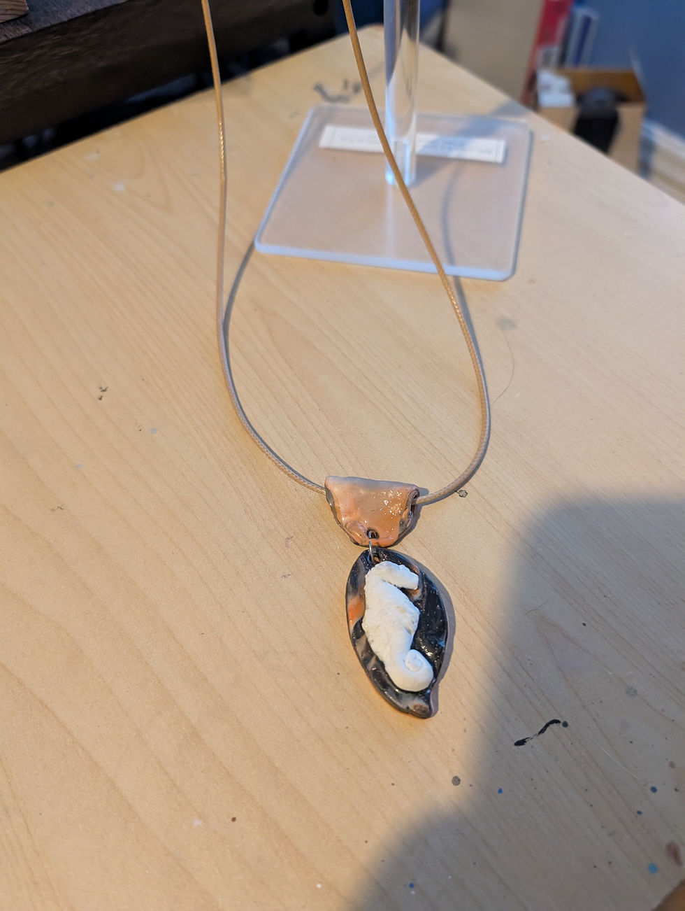 Bkack Sea Horse Polymer Clay Necklace