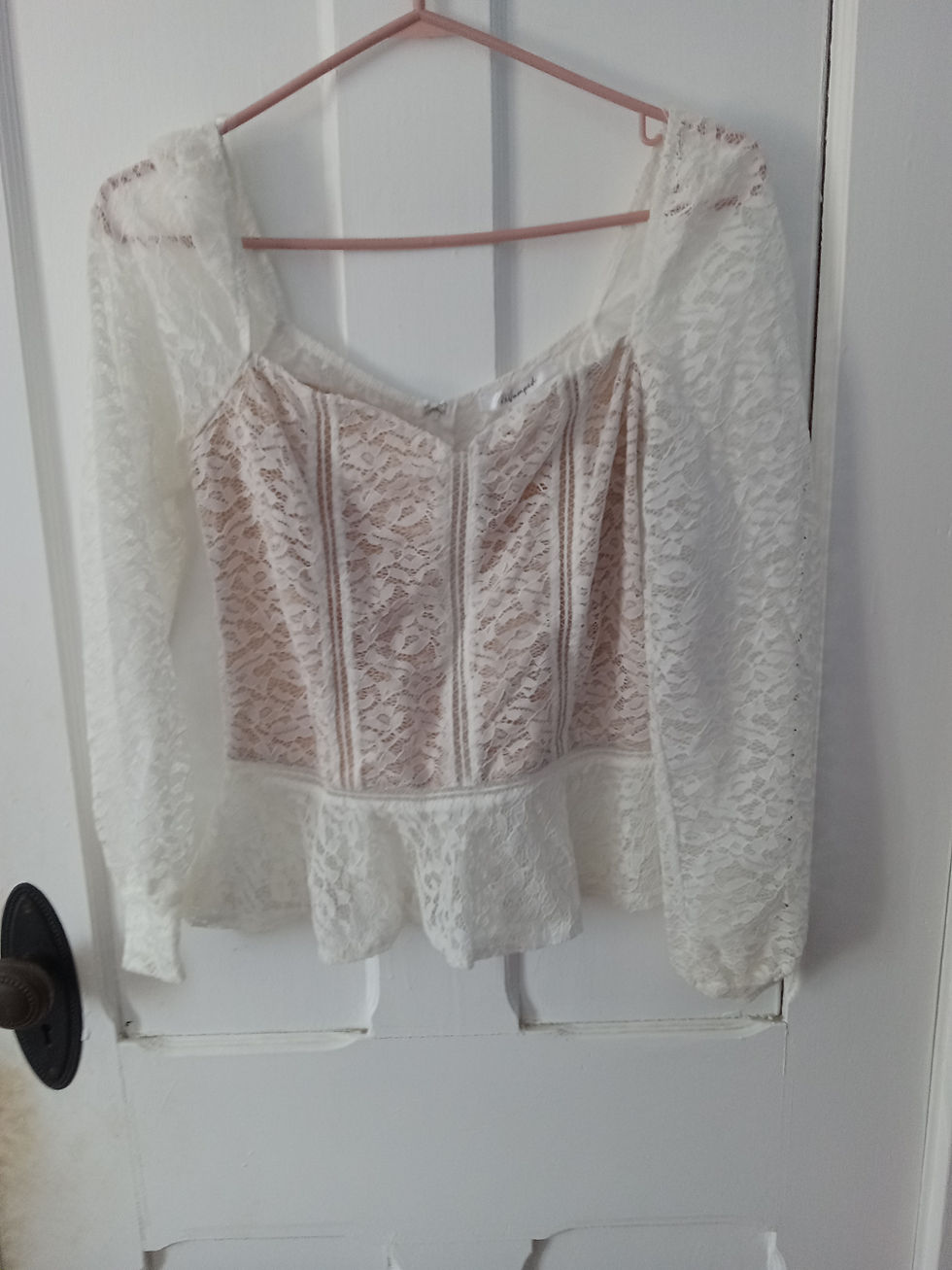Thumbnail: white lace lining fall  blouse