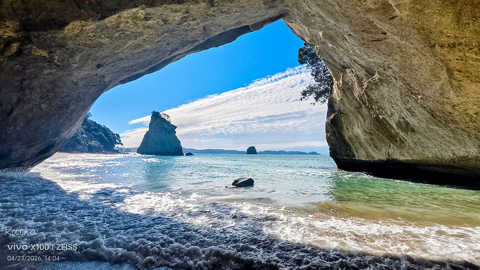 Cathedral Cove beach and rock archway, Coromandel Peninsula, North Island New Zealand family itinerary