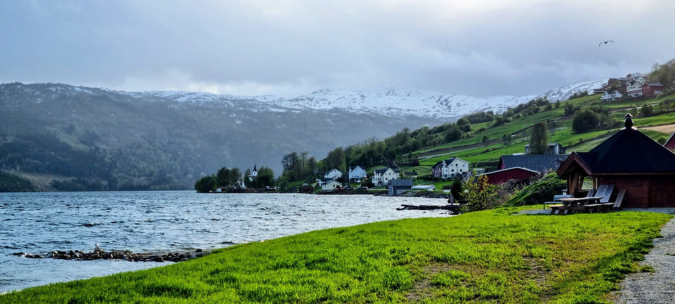 Haslo , lakeside village, on a fmily road trip in Norway
