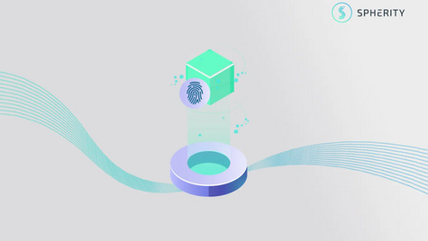 Digital fingerprint with floating cube and ring, set against a light gray background. Spherity logo and text: “Self-Sovereignty and Autonomy”.