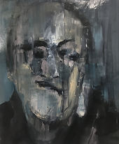Face on black gesso II, rag and brush st