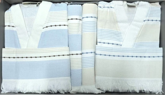 TEXTURA PESTEMAL MAVI-BEJ AILE SETI