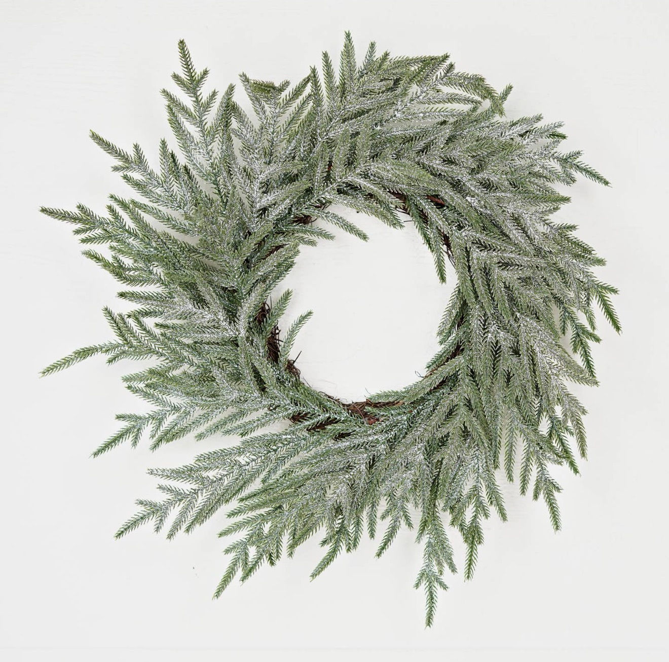 22” Wreath-Snowy Sparkle Real Touch Norfolk Pine