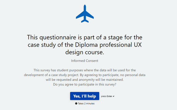 UX design questionnaire informed consent, with 'Yes, I'll help' button.