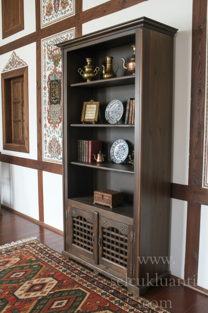 Osmanlı Ahşap Oymalı Vitrin Kitaplık