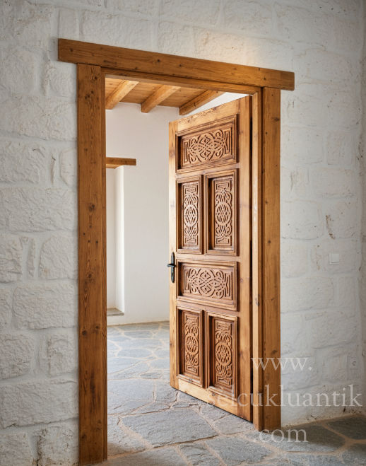 Küçük resim: Barata Ahşap Oymalı Oda Kapısı Açık Hali