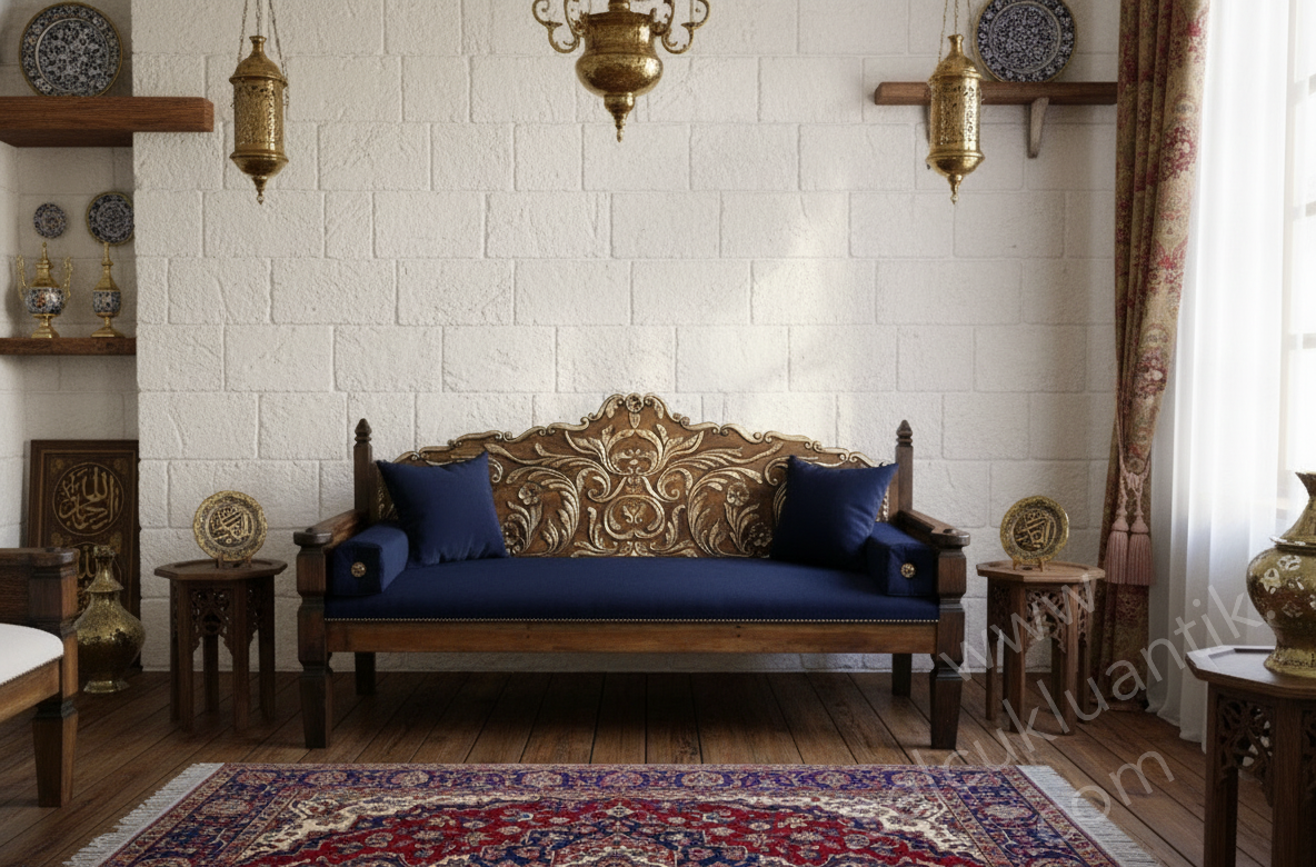 Hanedan Ahşap Oymalı Üçlü Koltuk