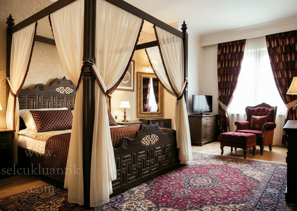 Ahşap oymalı otel odası mobilya ve kapıları