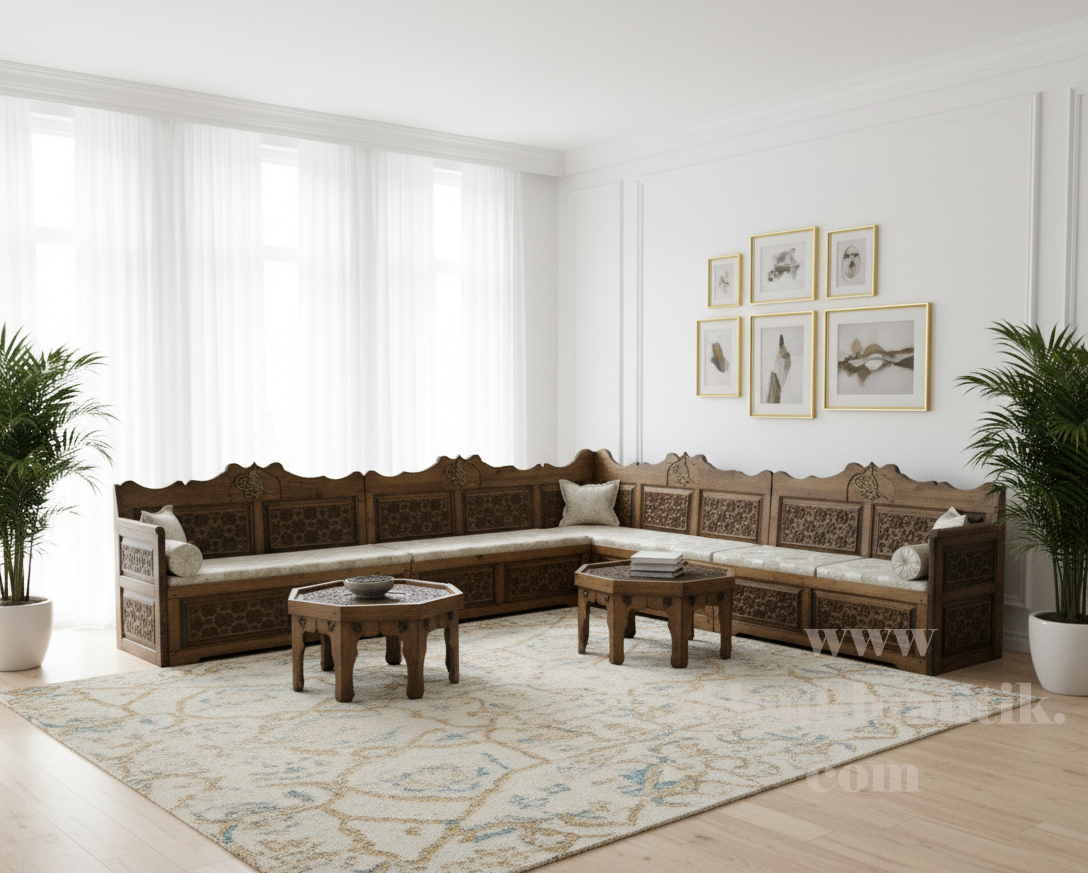 İkdam Güloyma Motifli Ahşap Şark Köşesi