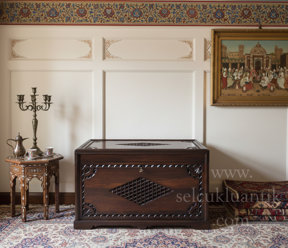ahşap oymalı çeyiz sandığı