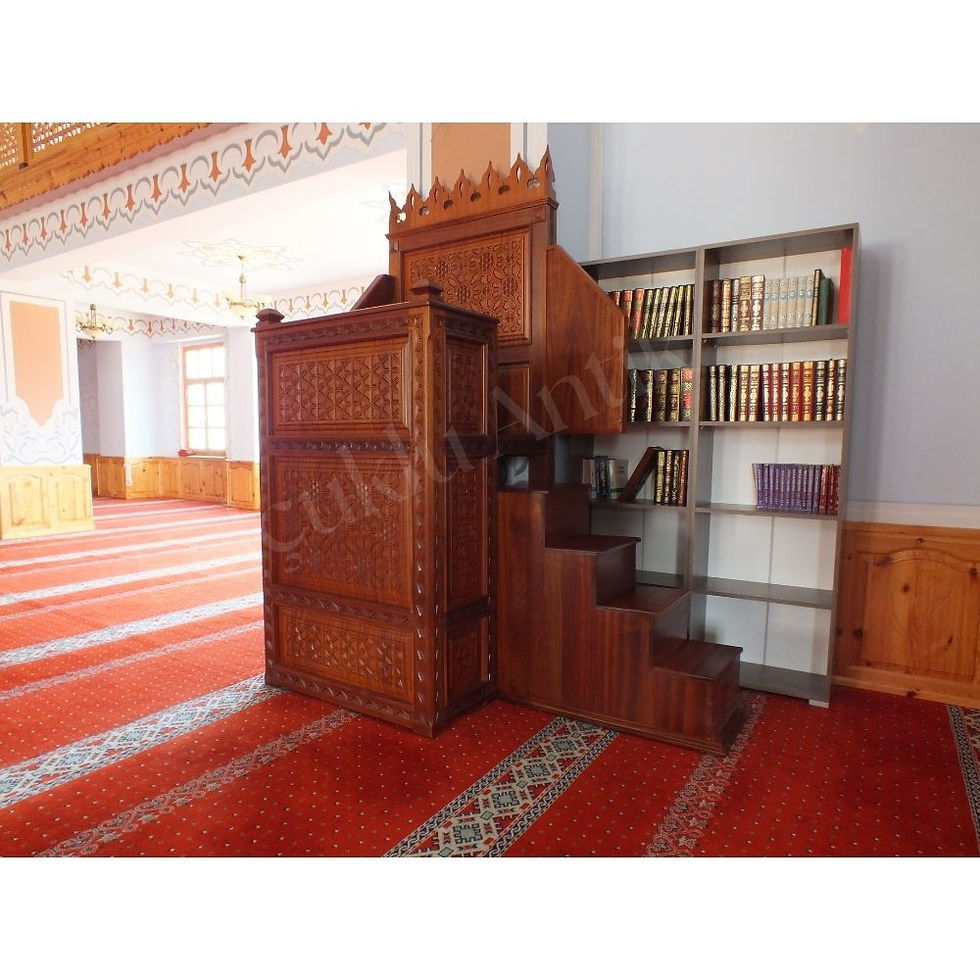 Küçük resim: Oymalı Ahşap Cami Vaaz Kürsüsü Merdiven Açık  Görünüş