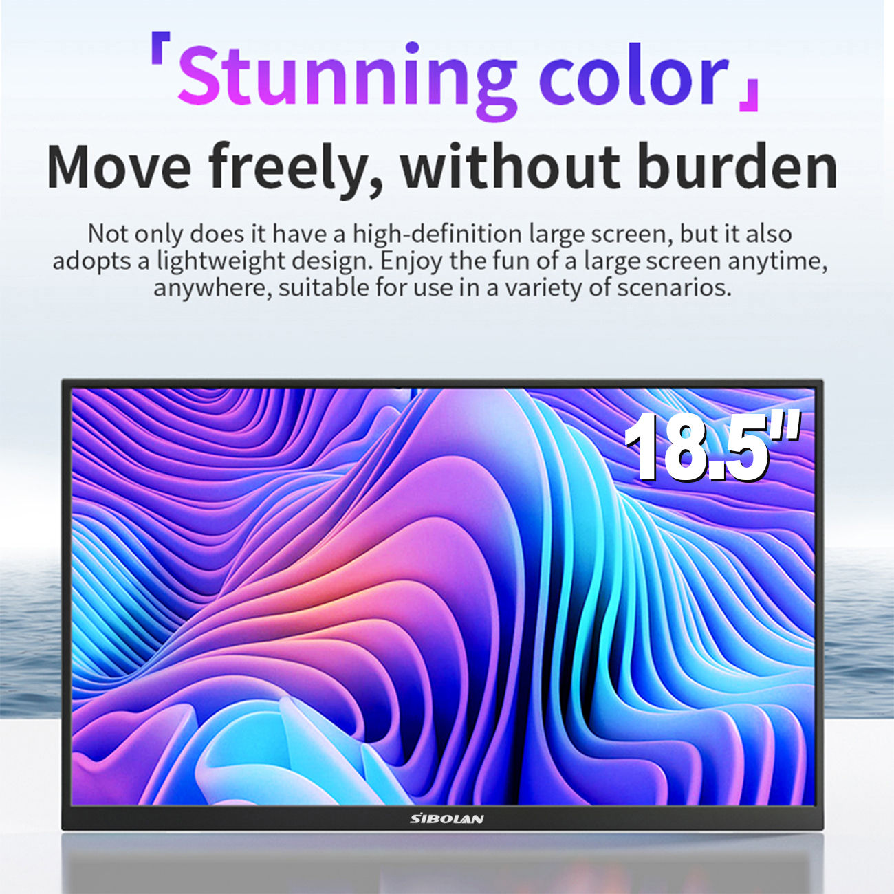 SIBOLAN 18.5" 120Hz Portable Monitor IPS HDR External Gaming Display TYPE-C HDMI