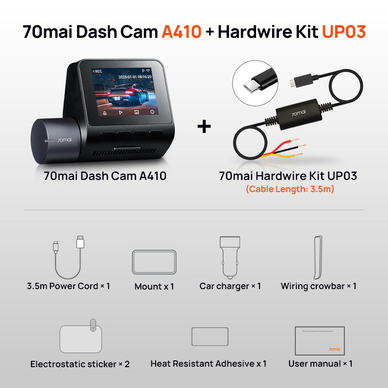 70mai Dash Cam A410 2.5K+1080P Dual-Channel Recording Built-in GPS 24H Parking S