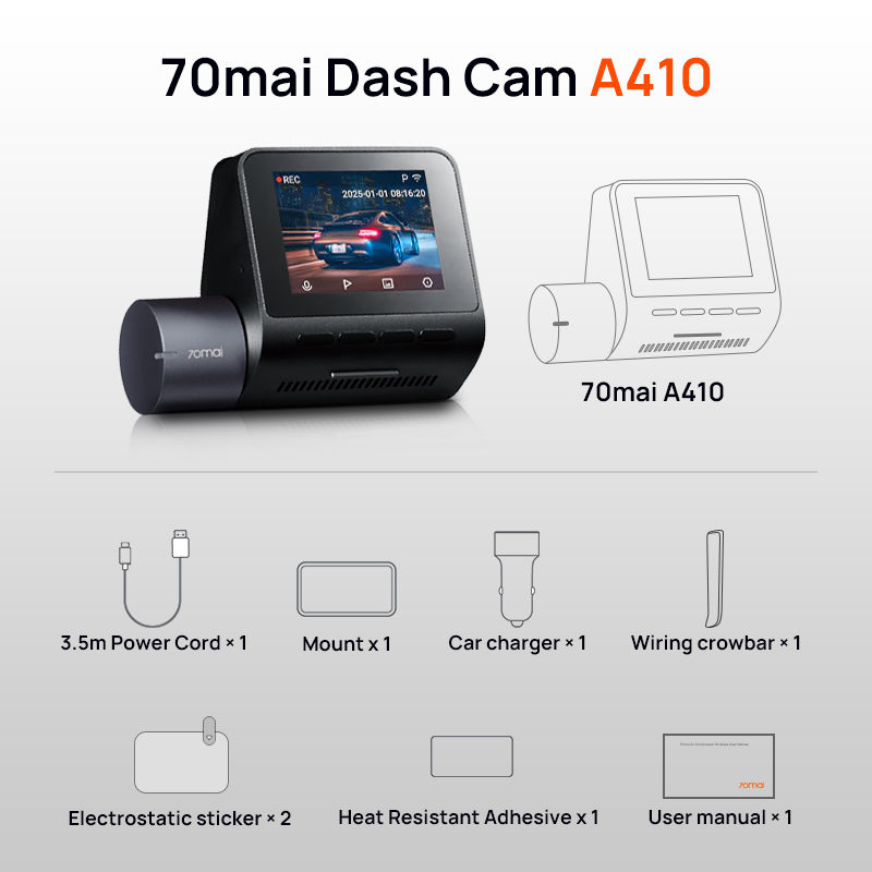 70mai Dash Cam A410 2.5K+1080P Dual-Channel Recording Built-in GPS 24H Parking S