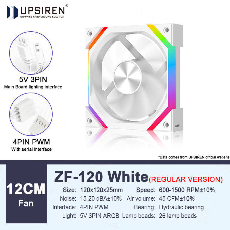 UPSIREN ZF-120 Computer Case Fan 12cm ARGB 4Pin PWM Quiet Cooling Fan 12V Large 
