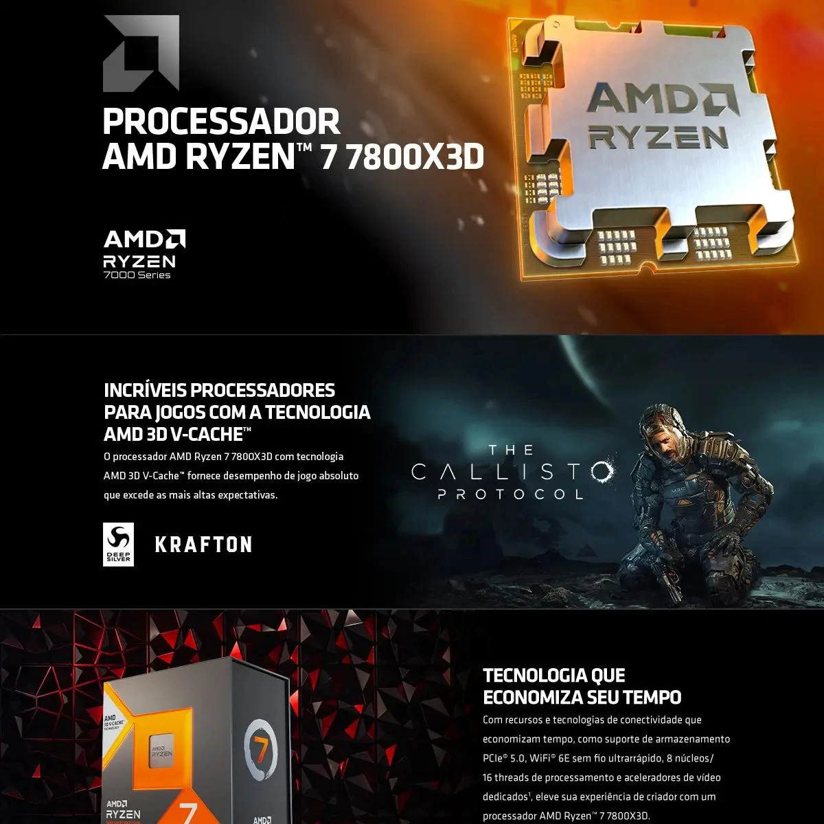 AMD Ryzen 7 7800X3D 4.2GHz 8-Core 16-Thread L3=96M Processor R7 7800X3D Socket A