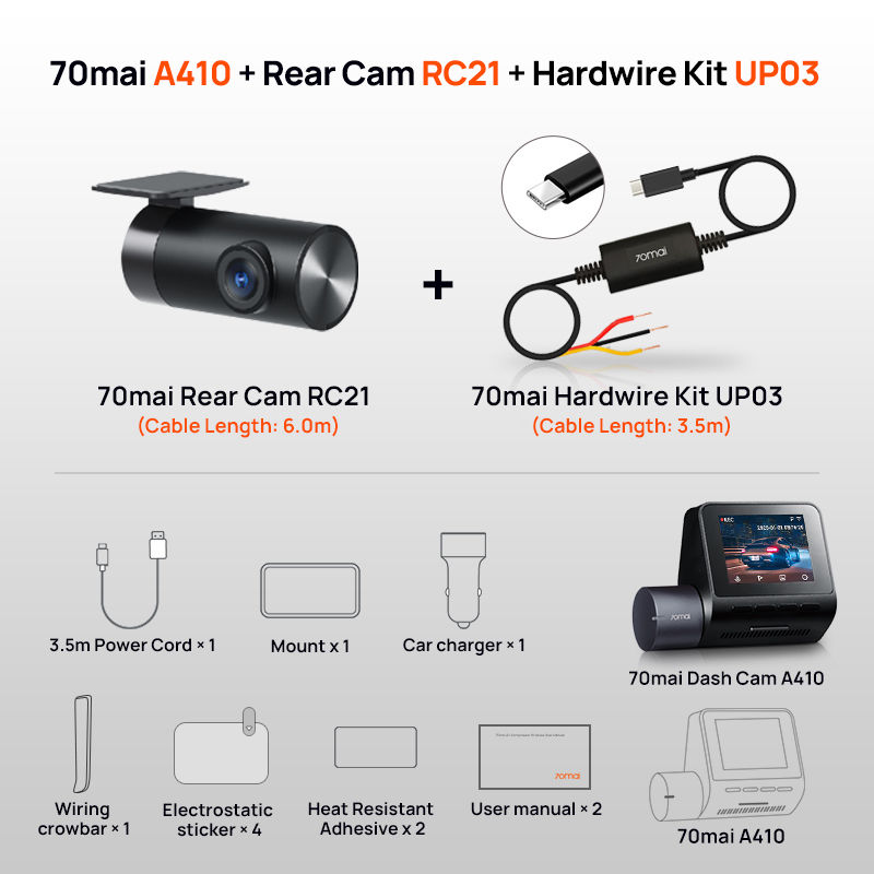 70mai Dash Cam A410 2.5K+1080P Dual-Channel Recording Built-in GPS 24H Parking S