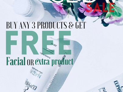 Buy 3 products and get a FREE facial or 1 extra product.