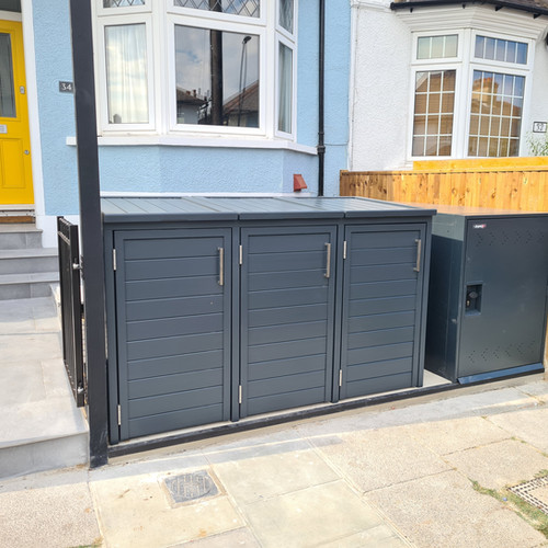 Triple Wheelie Bin Store With lift up lids wheeliebinstore