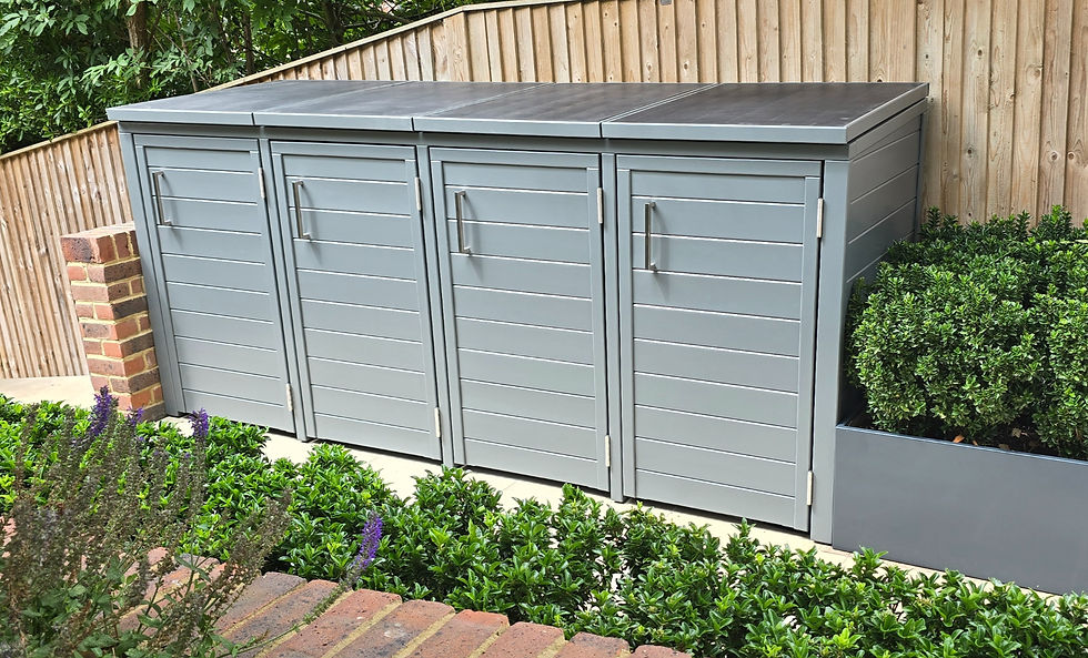 Premium painted wheelie bin store with lift up lids