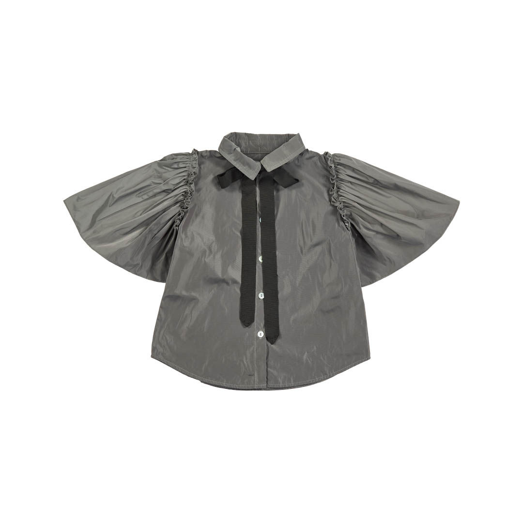 〈Christina Rohde〉Amazing grey top with big sleeves and ribbon