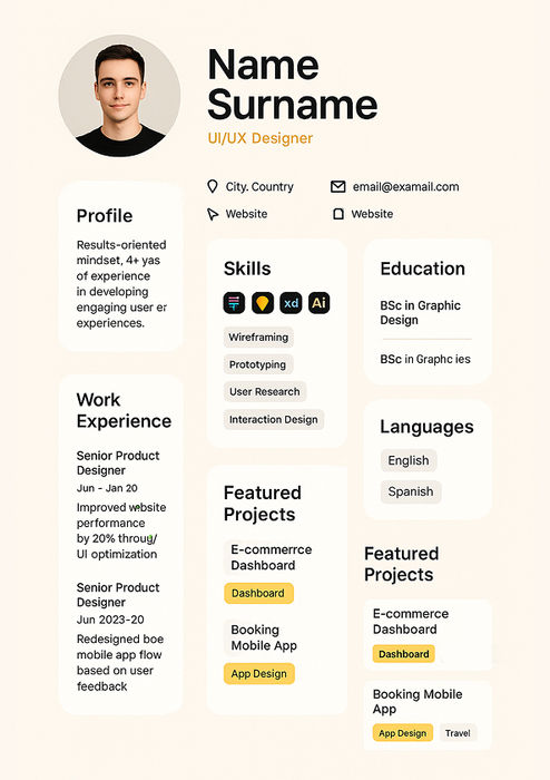 → דוגמת קורות חיים למעצב חווית משתמש בסגנון מודרני בהיר